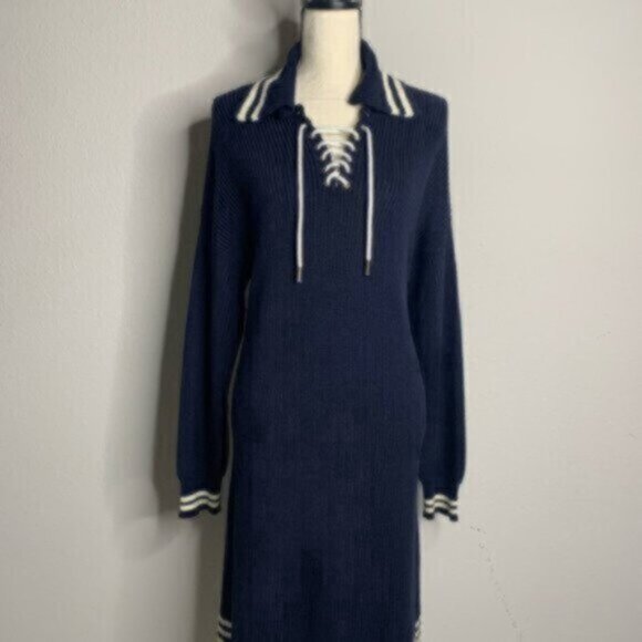 Ralph Lauren Blue & White Sweater Midi Long Sleeve Dress - Picture 8 of 11